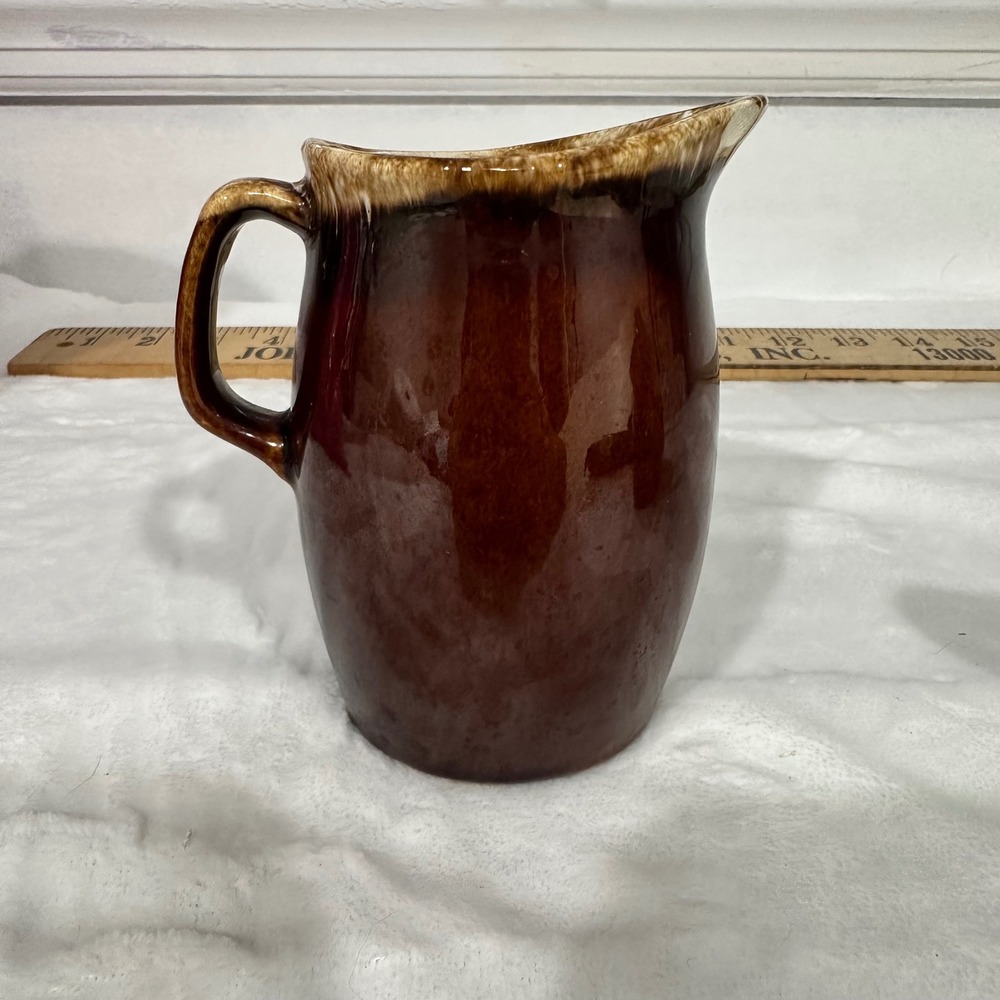 Hull Pottery Mirror Brown Drip Glaze Pitcher Creamer USA Oven Proof‎ Vintage